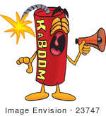 #23747 Clip Art Graphic Of A Stick Of Red Dynamite Cartoon Character Screaming Into A Megaphone