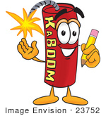 #23752 Clip Art Graphic Of A Stick Of Red Dynamite Cartoon Character Holding A Pencil