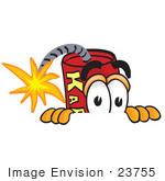 #23755 Clip Art Graphic Of A Stick Of Red Dynamite Cartoon Character Peeking Over A Surface