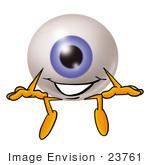 #23761 Clip Art Graphic Of A Blue Eyeball Cartoon Character Sitting