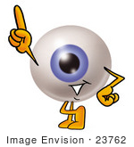 #23762 Clip Art Graphic Of A Blue Eyeball Cartoon Character Pointing Upwards