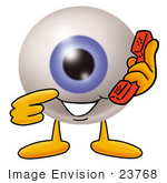 #23768 Clip Art Graphic Of A Blue Eyeball Cartoon Character Holding A Telephone