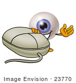 #23770 Clip Art Graphic Of A Blue Eyeball Cartoon Character With A Computer Mouse