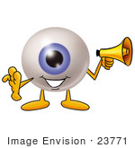 #23771 Clip Art Graphic Of A Blue Eyeball Cartoon Character Holding A Megaphone