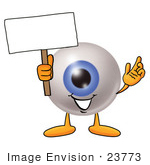 #23773 Clip Art Graphic Of A Blue Eyeball Cartoon Character Holding A Blank Sign