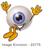 #23775 Clip Art Graphic Of A Blue Eyeball Cartoon Character Jumping