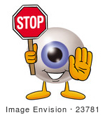 #23781 Clip Art Graphic Of A Blue Eyeball Cartoon Character Holding A Stop Sign