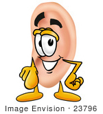 #23796 Clip Art Graphic Of A Human Ear Cartoon Character Pointing At The Viewer