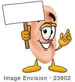 #23802 Clip Art Graphic Of A Human Ear Cartoon Character Holding A Blank Sign