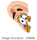 #23806 Clip Art Graphic Of A Human Ear Cartoon Character Peeking Around A Corner