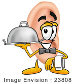 #23808 Clip Art Graphic Of A Human Ear Cartoon Character Dressed As A Waiter And Holding A Serving Platter
