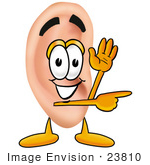 #23810 Clip Art Graphic Of A Human Ear Cartoon Character Waving And Pointing