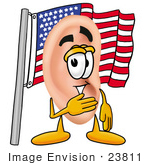 #23811 Clip Art Graphic Of A Human Ear Cartoon Character Pledging Allegiance To An American Flag