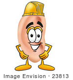 #23813 Clip Art Graphic Of A Human Ear Cartoon Character Wearing A Hardhat Helmet