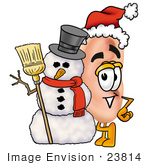 #23814 Clip Art Graphic Of A Human Ear Cartoon Character With A Snowman On Christmas