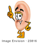 #23816 Clip Art Graphic Of A Human Ear Cartoon Character Pointing Upwards