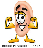 #23818 Clip Art Graphic Of A Human Ear Cartoon Character Flexing His Arm Muscles