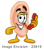 #23819 Clip Art Graphic Of A Human Ear Cartoon Character Holding A Telephone