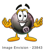 #23843 Clip Art Graphic Of A Billiards Eight Ball Cartoon Character With Welcoming Open Arms