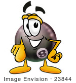 #23844 Clip Art Graphic Of A Billiards Eight Ball Cartoon Character Pointing At The Viewer