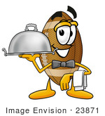 #23871 Clip Art Graphic Of A Football Cartoon Character Dressed As A Waiter And Holding A Serving Platter