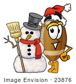#23876 Clip Art Graphic Of A Football Cartoon Character With A Snowman On Christmas