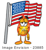 #23885 Clip Art Graphic Of A Fire Cartoon Character Pledging Allegiance To An American Flag