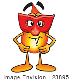 #23895 Clip Art Graphic Of A Fire Cartoon Character Wearing A Red Mask Over His Face