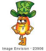 #23906 Clip Art Graphic Of A Fire Cartoon Character Wearing A Saint Patricks Day Hat With A Clover On It