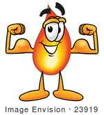 #23919 Clip Art Graphic Of A Fire Cartoon Character Flexing His Arm Muscles