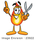 #23922 Clip Art Graphic Of A Fire Cartoon Character Holding A Pair Of Scissors