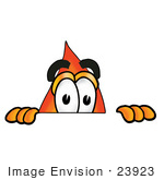 #23923 Clip Art Graphic Of A Fire Cartoon Character Peeking Over A Surface
