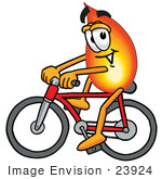 #23924 Clip Art Graphic Of A Fire Cartoon Character Riding A Bicycle