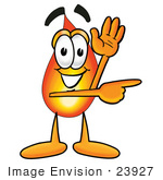 #23927 Clip Art Graphic Of A Fire Cartoon Character Waving And Pointing