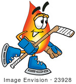 #23928 Clip Art Graphic Of A Fire Cartoon Character Playing Ice Hockey