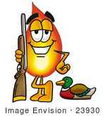 #23930 Clip Art Graphic Of A Fire Cartoon Character Duck Hunting Standing With A Rifle And Duck