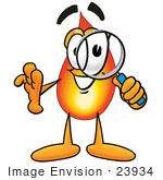 #23934 Clip Art Graphic Of A Fire Cartoon Character Looking Through A Magnifying Glass