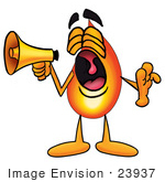 #23937 Clip Art Graphic Of A Fire Cartoon Character Screaming Into A Megaphone