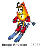 #23955 Clip Art Graphic Of A Fire Cartoon Character Skiing Downhill