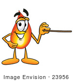 #23956 Clip Art Graphic Of A Fire Cartoon Character Holding A Pointer Stick