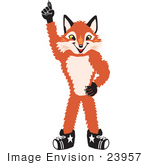 #23957 Clipart Picture Of A Fox Mascot Cartoon Character Pointing Upwards