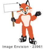 #23961 Clipart Picture Of A Fox Mascot Cartoon Character Holding A Blank Sign