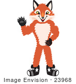 #23968 Clipart Picture Of A Fox Mascot Cartoon Character Waving