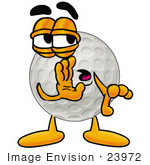 #23972 Clip Art Graphic Of A Golf Ball Cartoon Character Whispering And Gossiping