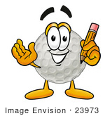 #23973 Clip Art Graphic Of A Golf Ball Cartoon Character Holding A Pencil