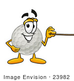 #23982 Clip Art Graphic Of A Golf Ball Cartoon Character Holding A Pointer Stick