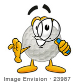 #23987 Clip Art Graphic Of A Golf Ball Cartoon Character Looking Through A Magnifying Glass
