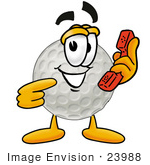 #23988 Clip Art Graphic Of A Golf Ball Cartoon Character Holding A Telephone