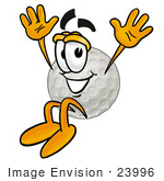 #23996 Clip Art Graphic Of A Golf Ball Cartoon Character Jumping