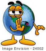 #24002 Clip Art Graphic Of A World Globe Cartoon Character Whispering And Gossiping